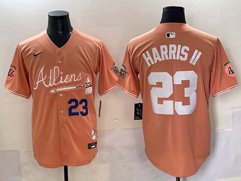 Men 2025 Atlanta Braves 23 Harris ii Orange Five generations Joint Name Nike MLB Jersey style 2